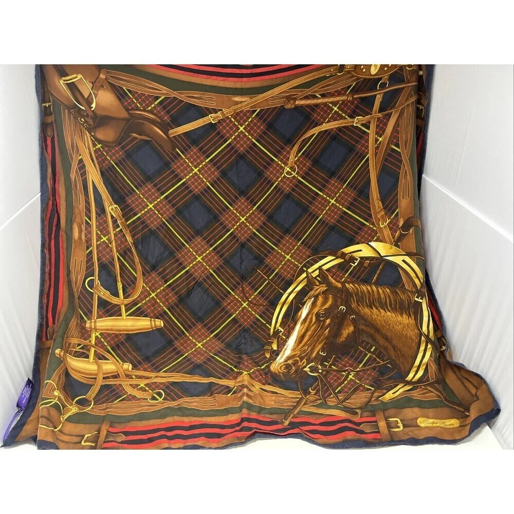 Ralph Lauren Collection Purple Tag Rare Vintage Horse Equestrian Silk Scarf